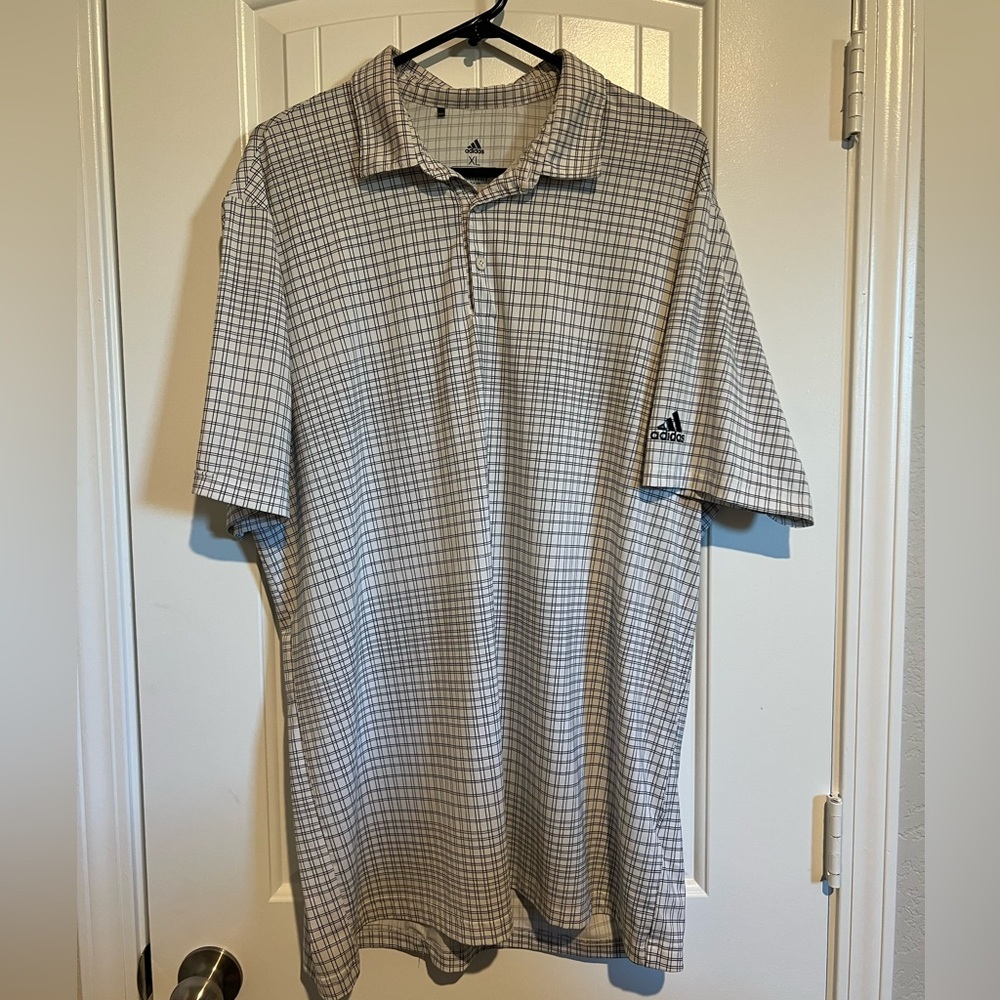 Adidas Men's Gray Checkered Polo Shirt